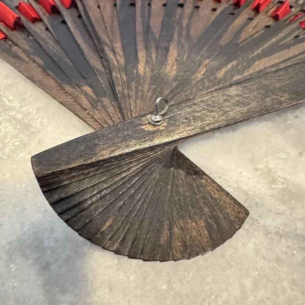 Set of 4 Balinese Hand Carved Wooden Folding‎ Fans Vintage Bali Decor Multicolor